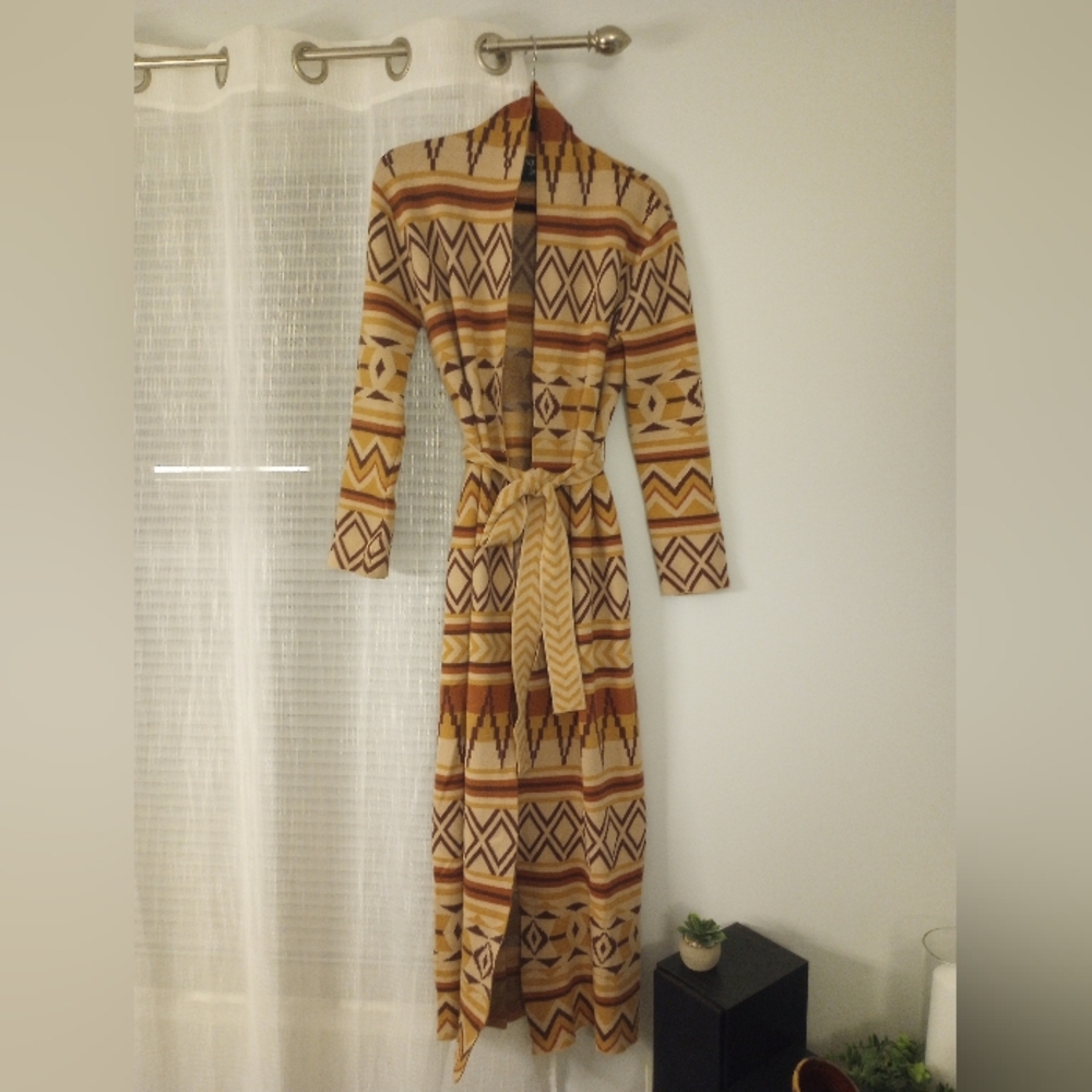 Aztec-Inspired Long Sleeve Dress in Earthy Tones